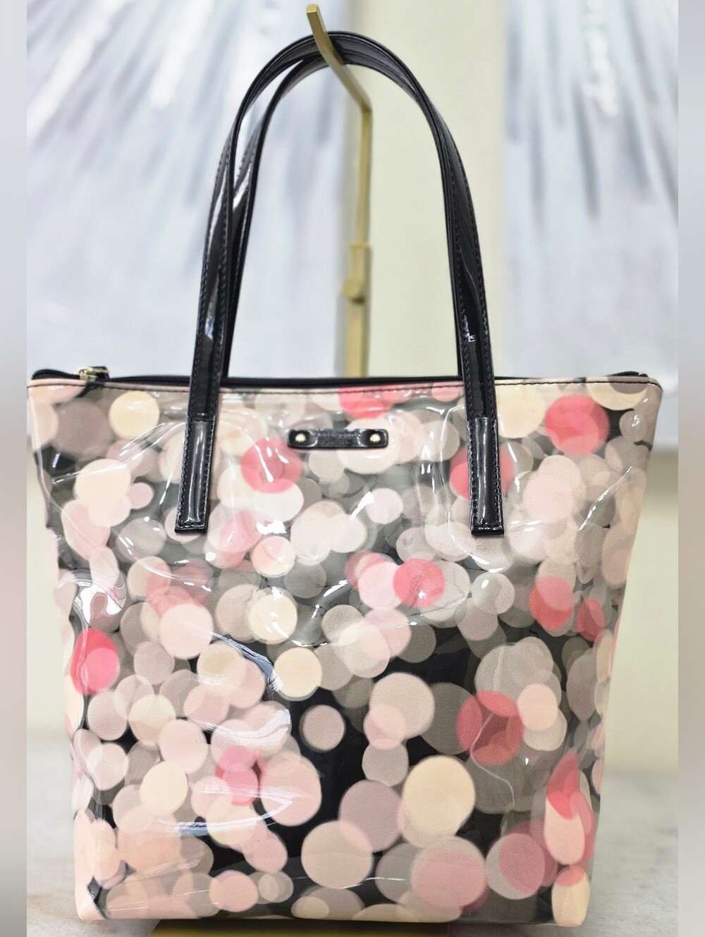 Kate Spade Cherry Terrace Jeralyn Bubble Print Tote Pink Black Vinyl
